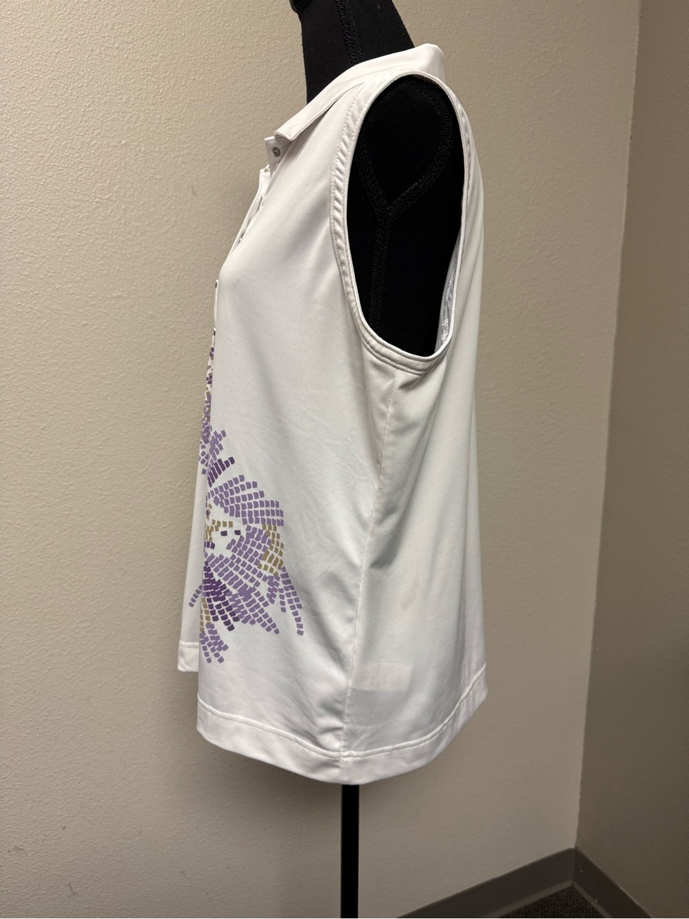 IZOD Golf Cool FX Sleeveless Polo XL White Purple Floral Performance Top - Picture 9 of 13